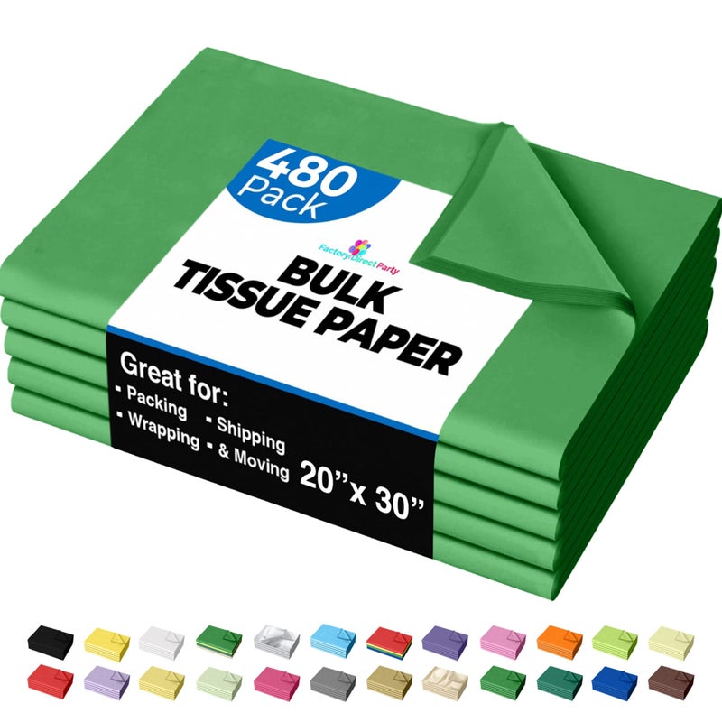 Party Solids Emerald Green Tissue Paper for Gift Bags - 20" X 30" Bulk Tissue Paper Green 480 Sheets - 10lb Newsprint for Packing, Birthday Gift Box Filler, Packing Supplies for Moving Supplies - Image 1